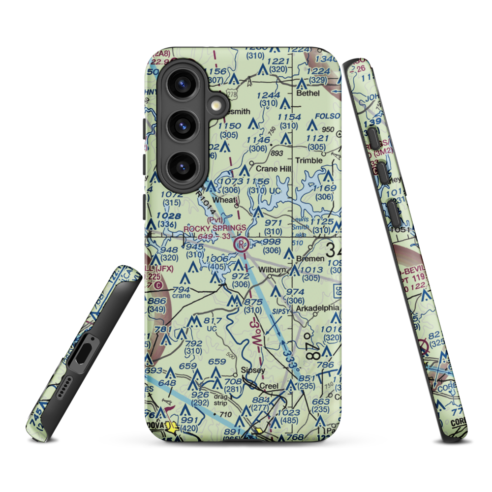 Rocky Springs Airpark (AL30) VFR Sectional Samsung Phone Case Samsung Galaxy S24 Plus model shown