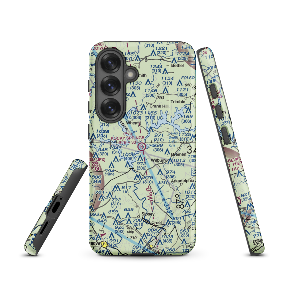 Rocky Springs Airpark (AL30) VFR Sectional Samsung Phone Case Samsung Galaxy S25 model shown