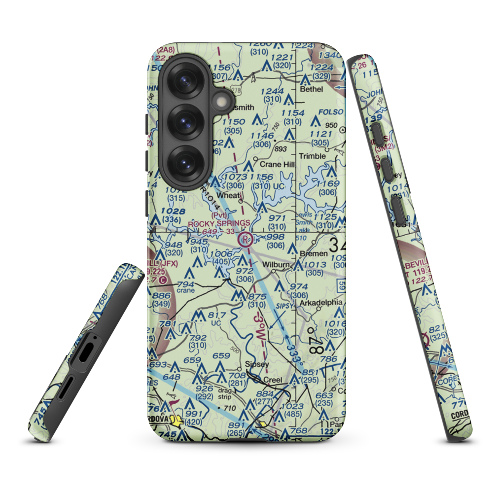 Rocky Springs Airpark (AL30) VFR Sectional Samsung Phone Case Samsung Galaxy S25 Plus model shown