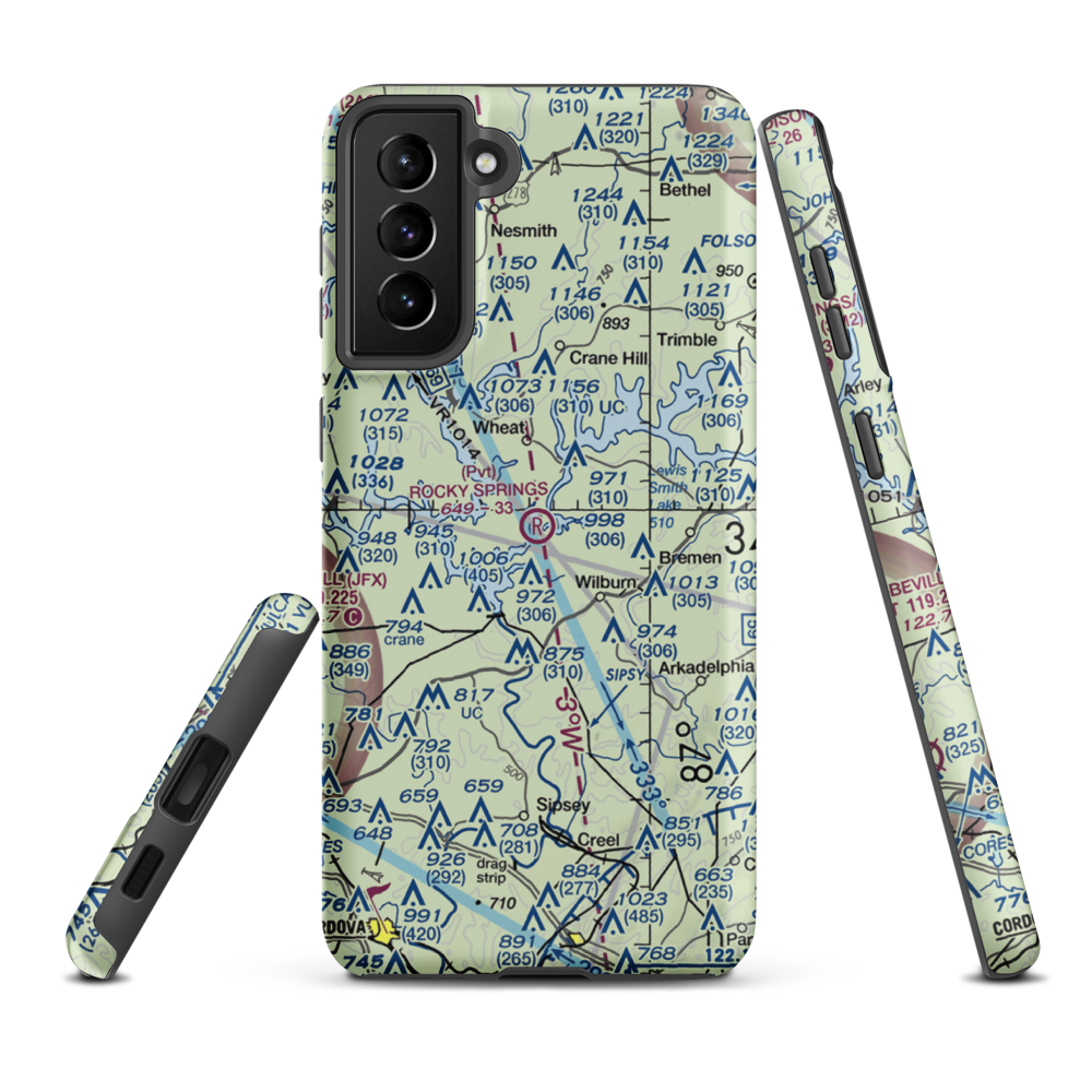 Rocky Springs Airpark (AL30) VFR Sectional Samsung Phone Case Samsung Galaxy S21 FE model shown
