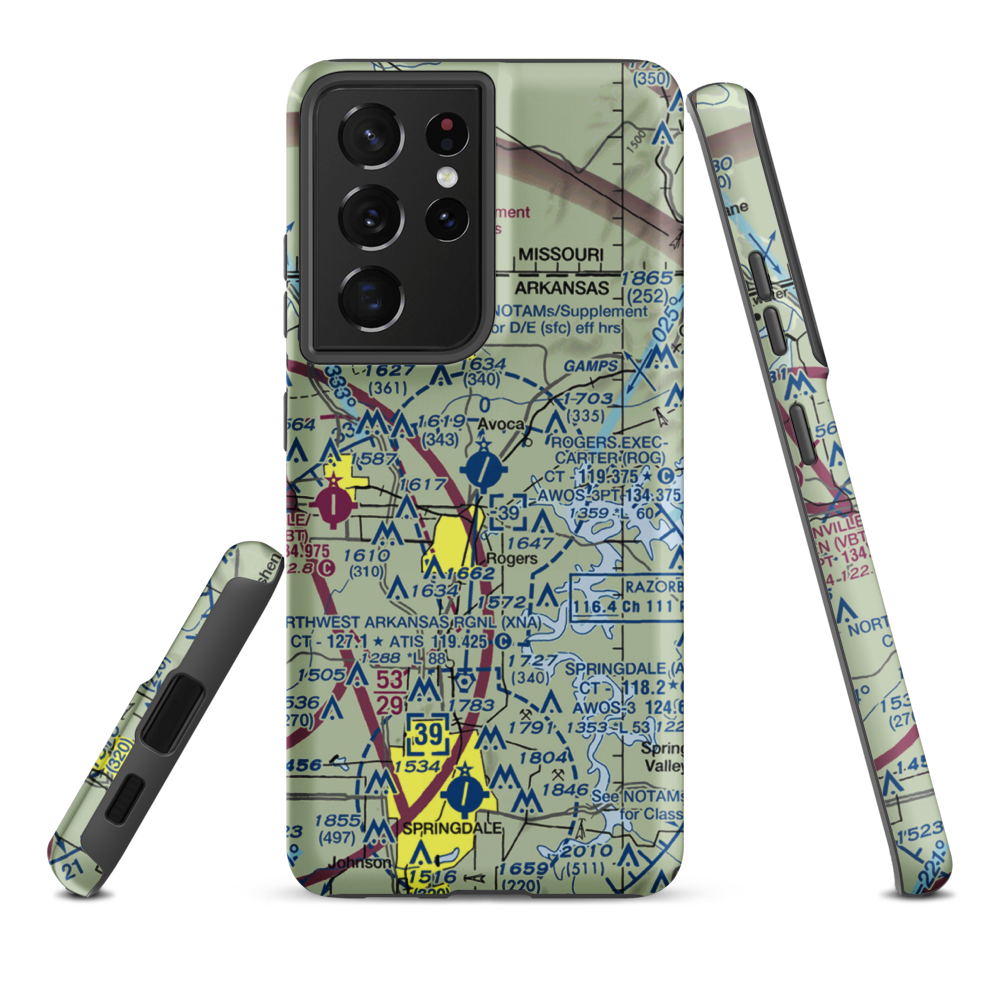 Rogers Municipal Airport-Carter Field (ROG) VFR Sectional Samsung Phone Case Samsung Galaxy S21 Ultra model shown