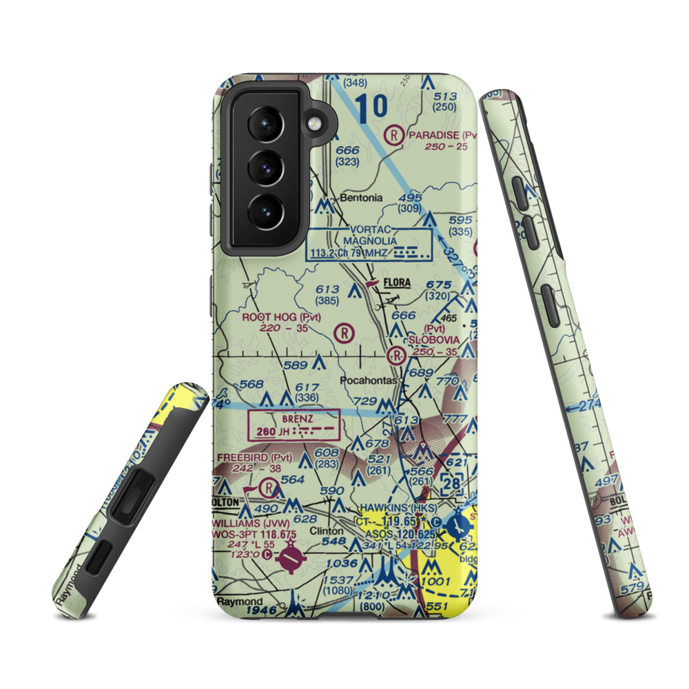 Root Hog Airport (3MS3) VFR Sectional Samsung Phone Case Samsung Galaxy S21 FE model shown