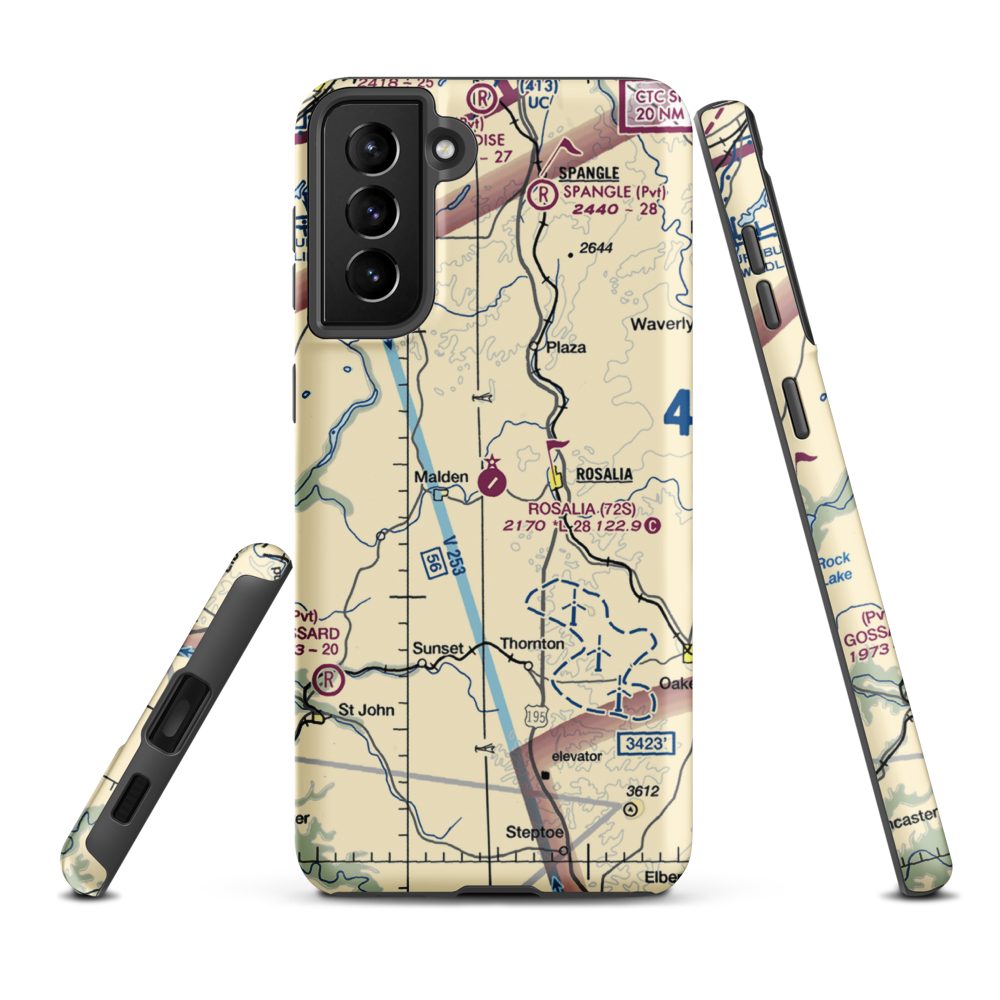 Rosalia Municipal Airport (72S) VFR Sectional Samsung Phone Case Samsung Galaxy S21 FE model shown