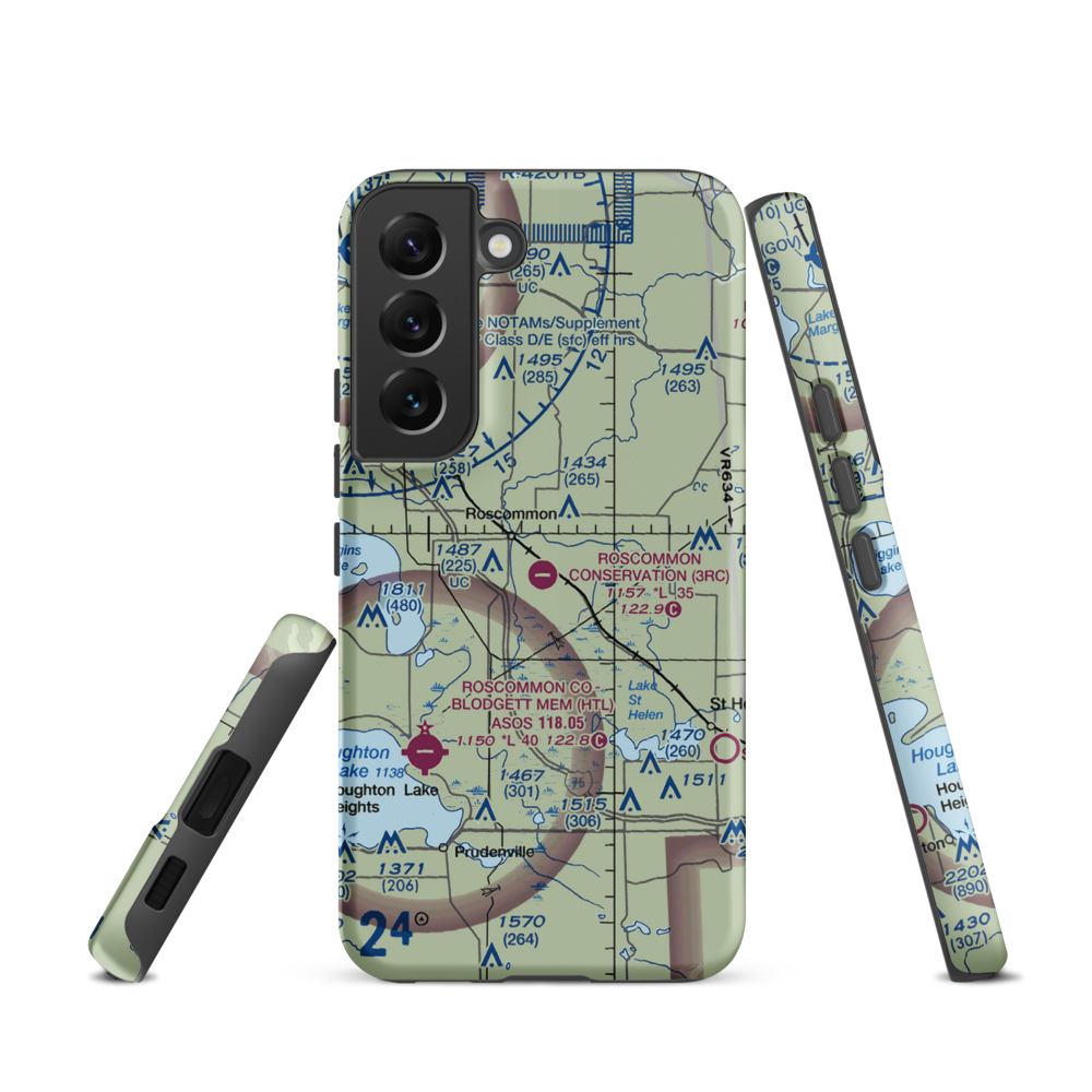 Roscommon Conservation Airport (3RC) VFR Sectional Samsung Phone Case Samsung Galaxy S22 model shown