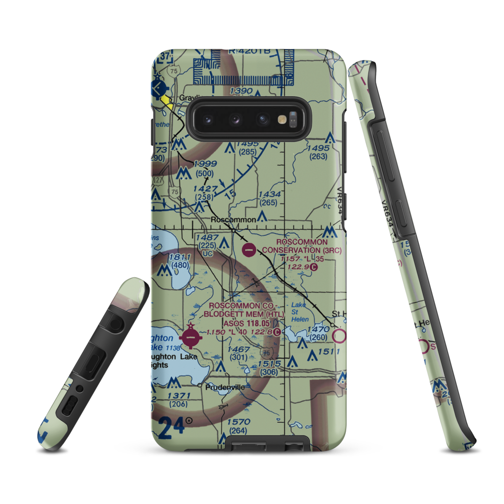 Roscommon Conservation Airport (3RC) VFR Sectional Samsung Phone Case Samsung Galaxy S10 Plus model shown