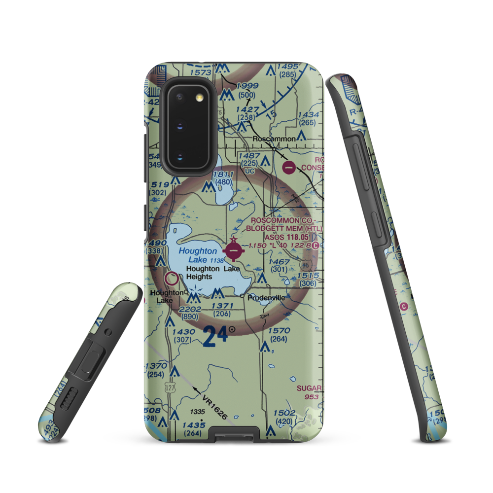 Roscommon County - Blodgett Memorial Airport (HTL) VFR Sectional Samsung Phone Case Samsung Galaxy S20 model shown