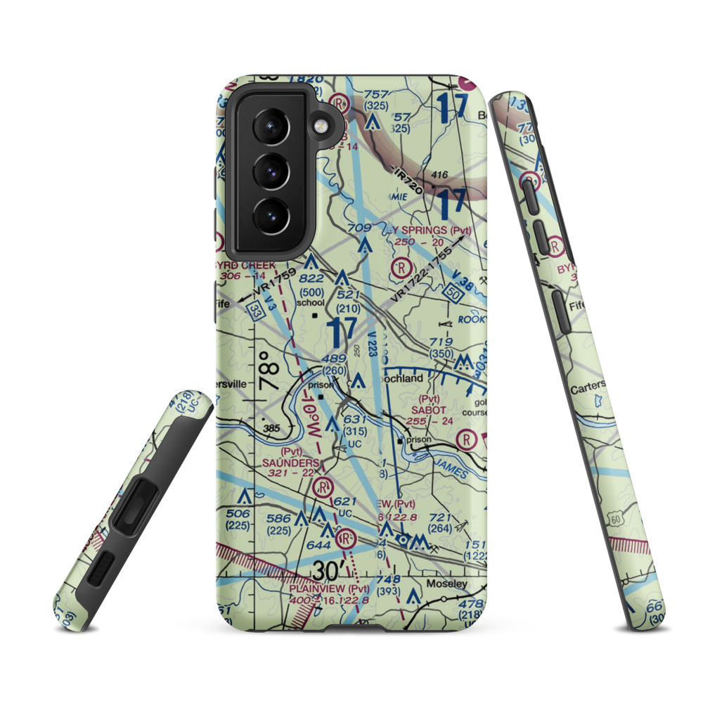 Rose Retreat Farm Airport (VA44) VFR Sectional Samsung Phone Case Samsung Galaxy S21 Ultra model shown