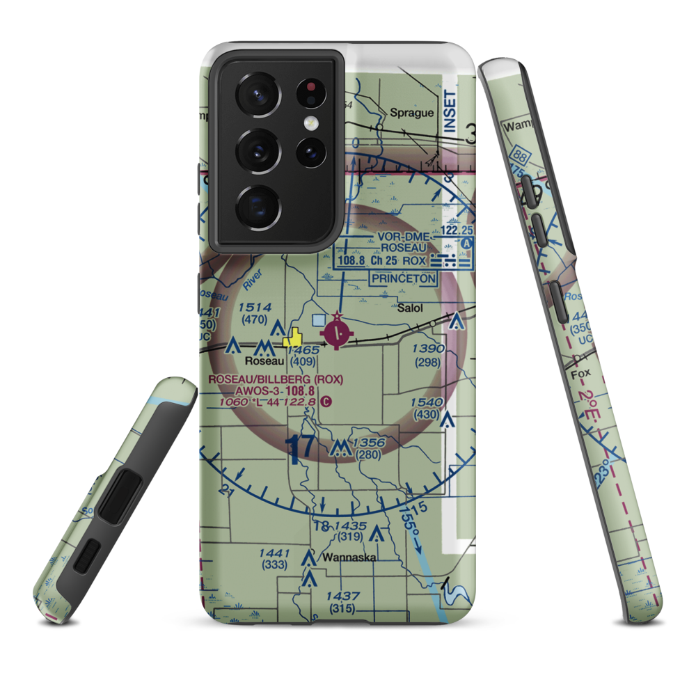 Roseau Municipal Rudy Billberg Field (ROX) VFR Sectional Samsung Phone Case Samsung Galaxy S21 Ultra model shown