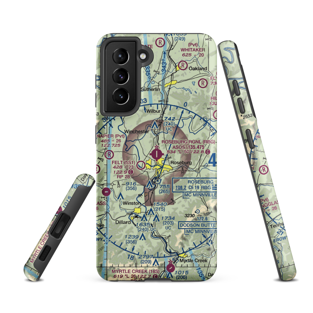 Roseburg Regional Airport (RBG) VFR Sectional Samsung Phone Case Samsung Galaxy S21 FE model shown