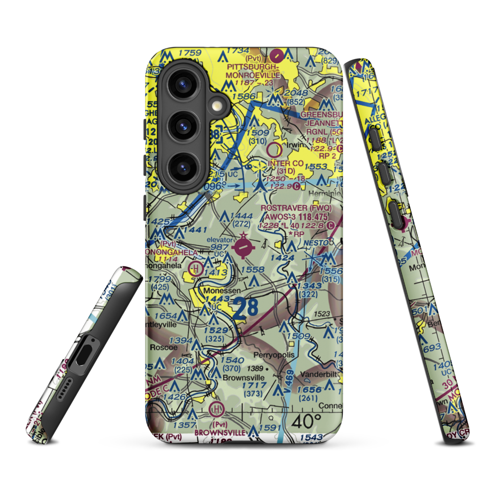 Rostraver Airport (FWQ) VFR Sectional Samsung Phone Case Samsung Galaxy S24 Plus model shown