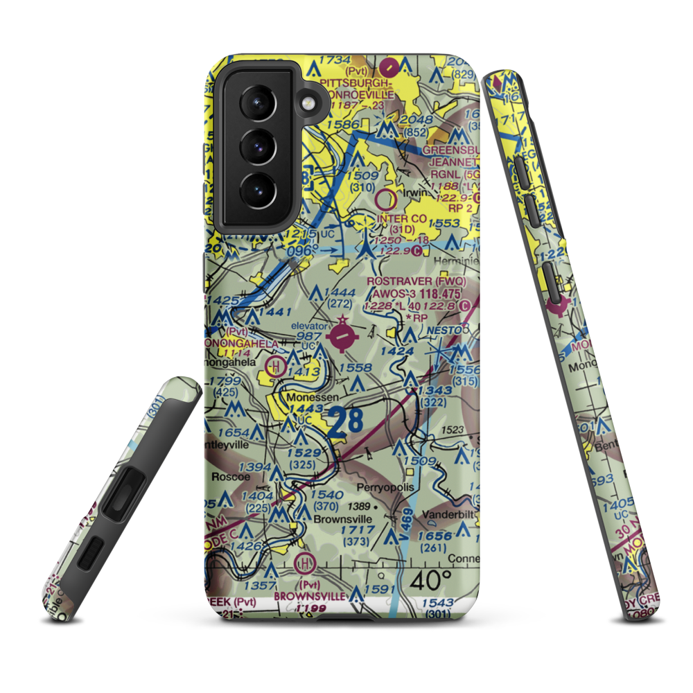Rostraver Airport (FWQ) VFR Sectional Samsung Phone Case Samsung Galaxy S21 Plus model shown