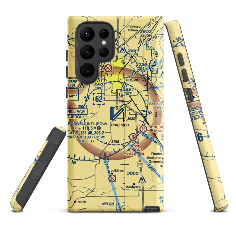 Roswell International Air Center Airport (ROW) VFR Sectional Samsung Phone Case Samsung Galaxy S22 Ultra model shown
