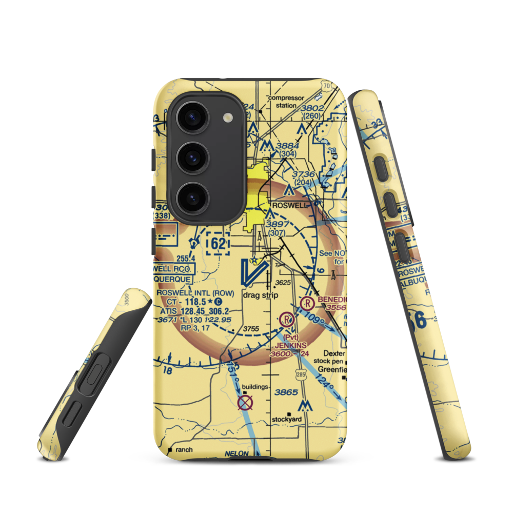 Roswell International Air Center Airport (ROW) VFR Sectional Samsung Phone Case Samsung Galaxy S23 model shown