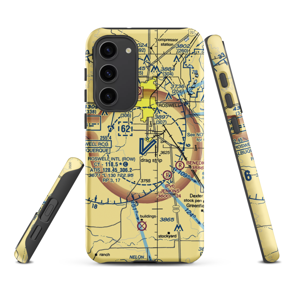 Roswell International Air Center Airport (ROW) VFR Sectional Samsung Phone Case Samsung Galaxy S23 Plus model shown