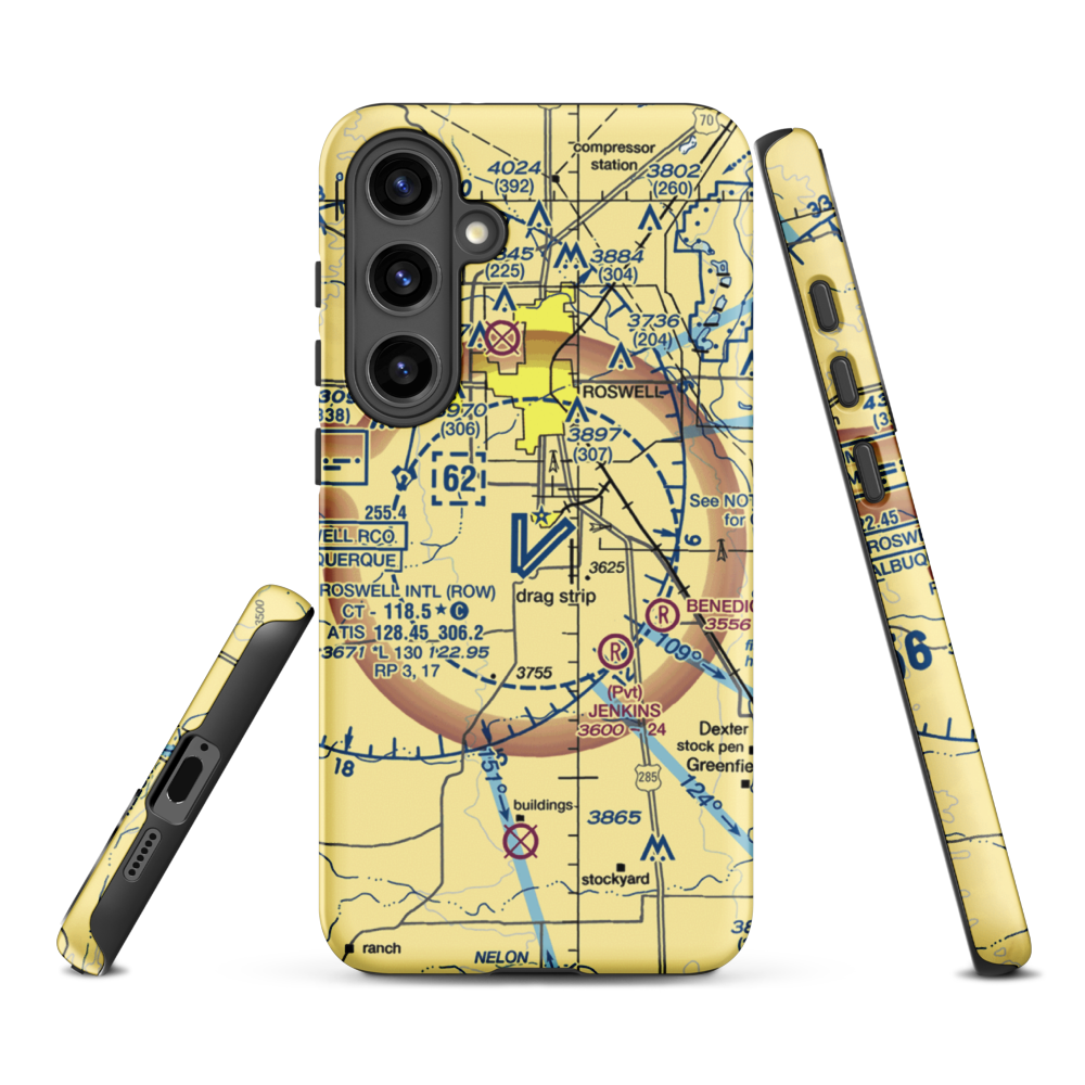 Roswell International Air Center Airport (ROW) VFR Sectional Samsung Phone Case Samsung Galaxy S24 Plus model shown