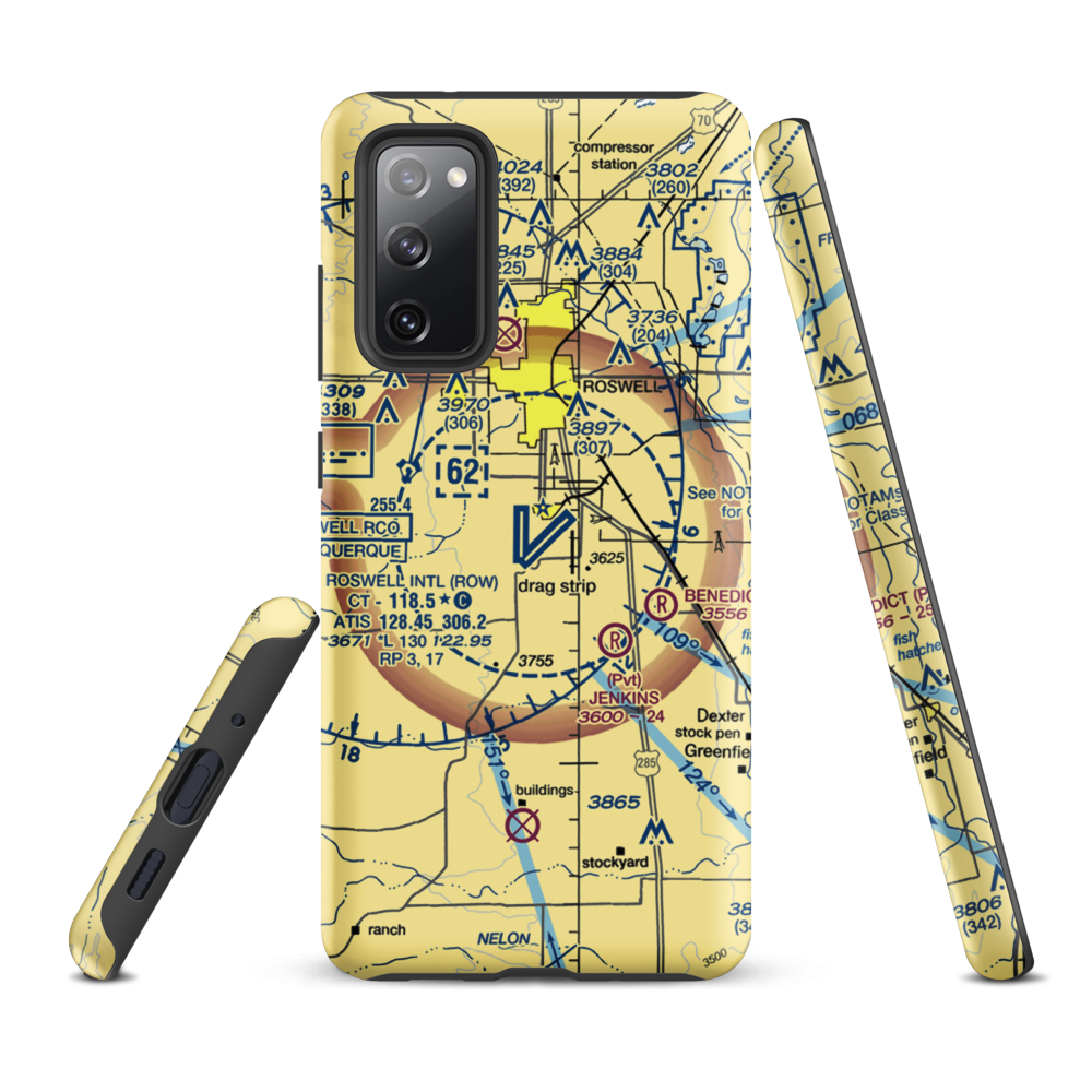 Roswell International Air Center Airport (ROW) VFR Sectional Samsung Phone Case Samsung Galaxy S20 FE model shown