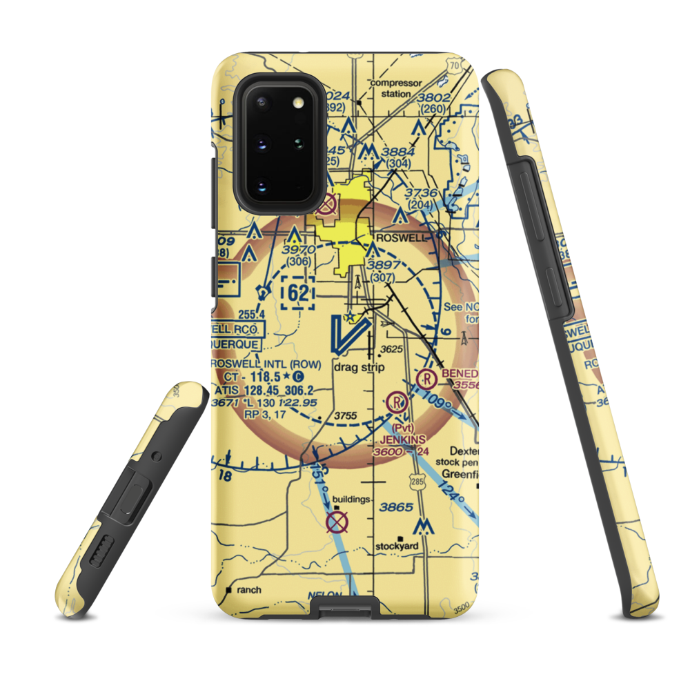 Roswell International Air Center Airport (ROW) VFR Sectional Samsung Phone Case Samsung Galaxy S20 Plus model shown