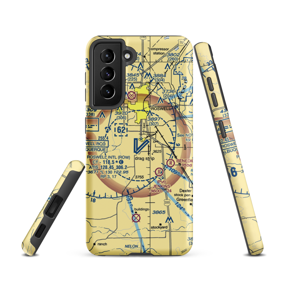 Roswell International Air Center Airport (ROW) VFR Sectional Samsung Phone Case Samsung Galaxy S21 model shown