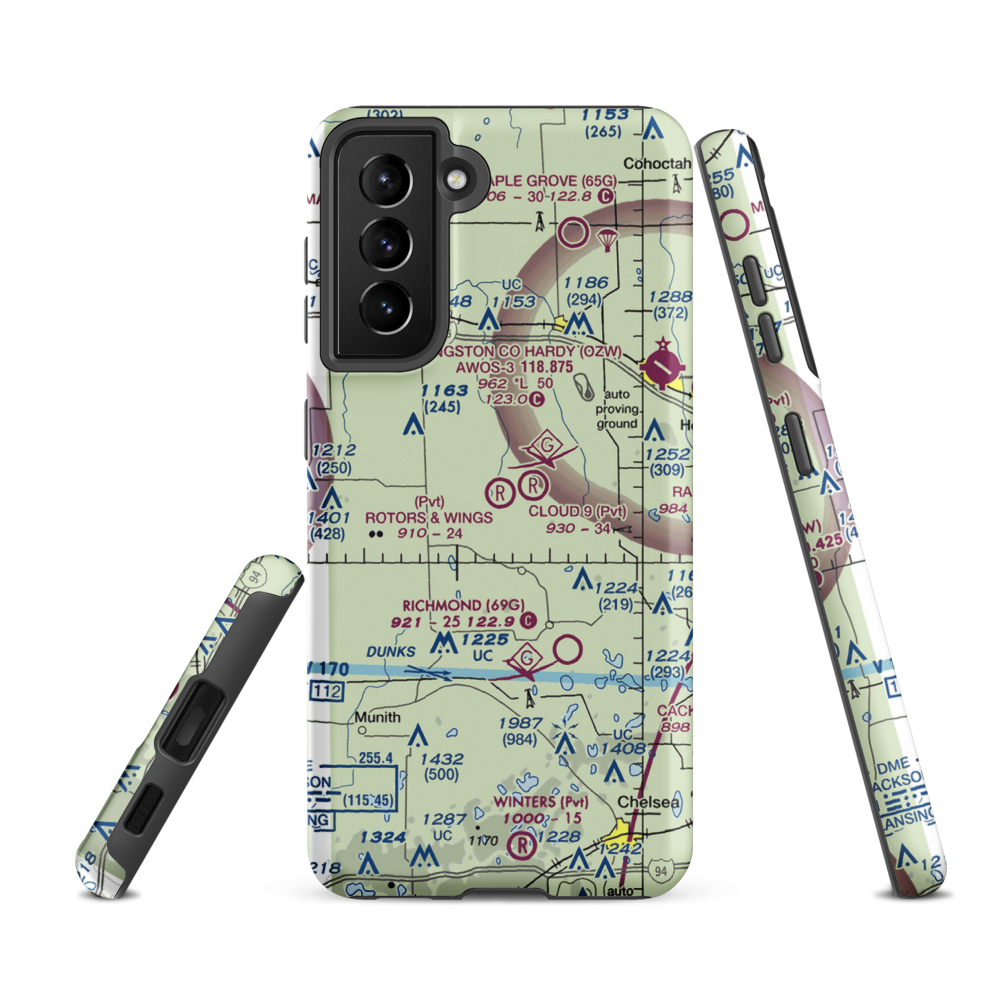 Rotors & Wings Airport (46MI) VFR Sectional Samsung Phone Case Samsung Galaxy S21 FE model shown
