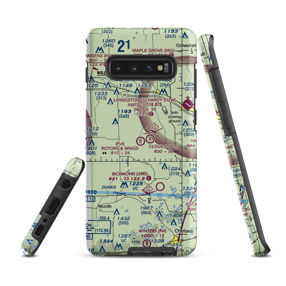 Rotors & Wings Airport (46MI) VFR Sectional Samsung Phone Case Samsung Galaxy S10e model shown