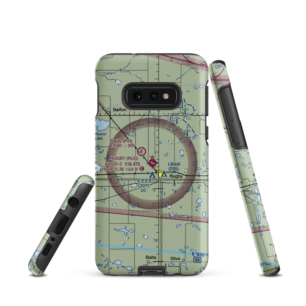 Rugby Municipal Airport (RUG) VFR Sectional Samsung Phone Case Samsung Galaxy S10e model shown