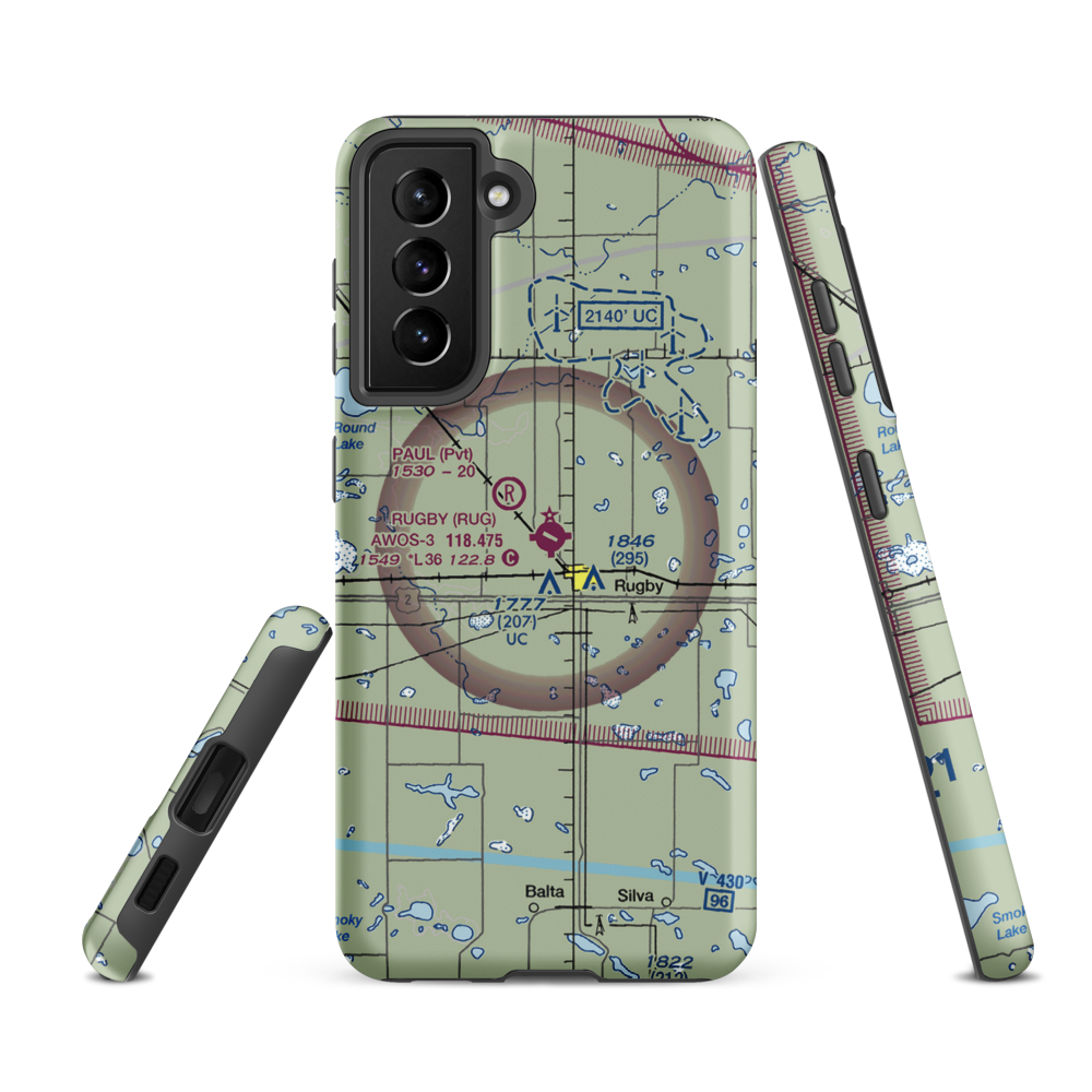 Rugby Municipal Airport (RUG) VFR Sectional Samsung Phone Case Samsung Galaxy S21 Ultra model shown