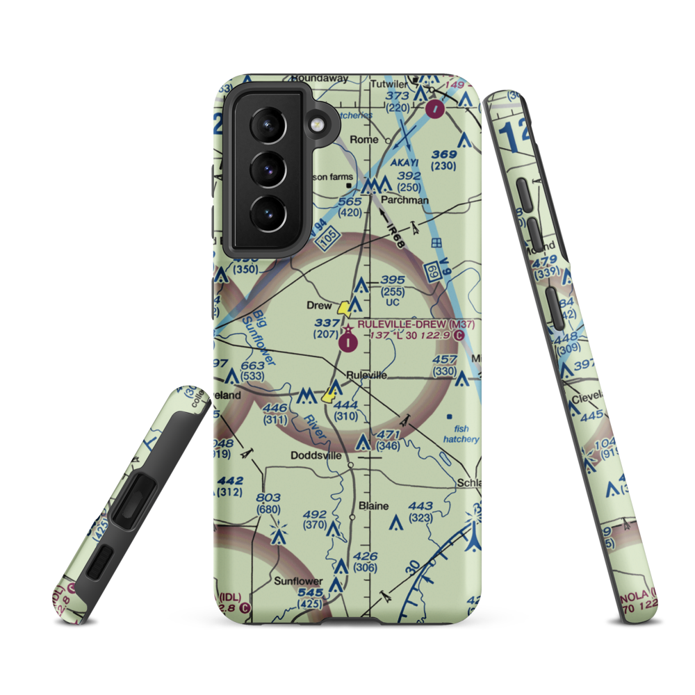 Ruleville Drew Airport (M37) VFR Sectional Samsung Phone Case Samsung Galaxy S21 Ultra model shown