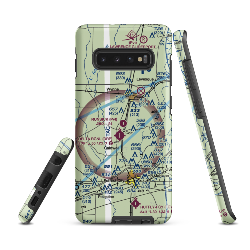 Runsick Flying Service Airport (7AR3) VFR Sectional Samsung Phone Case Samsung Galaxy S10 Plus model shown
