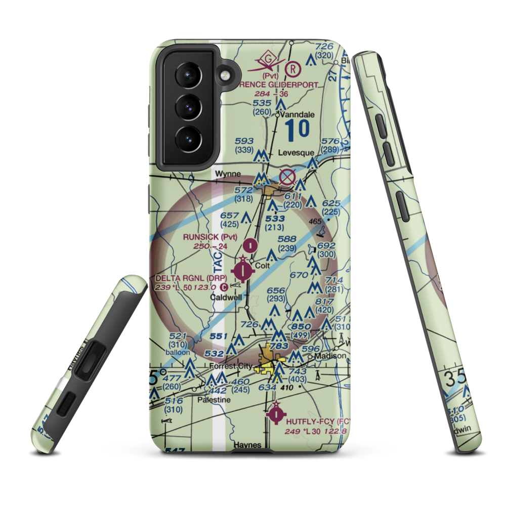 Runsick Flying Service Airport (7AR3) VFR Sectional Samsung Phone Case Samsung Galaxy S21 Plus model shown