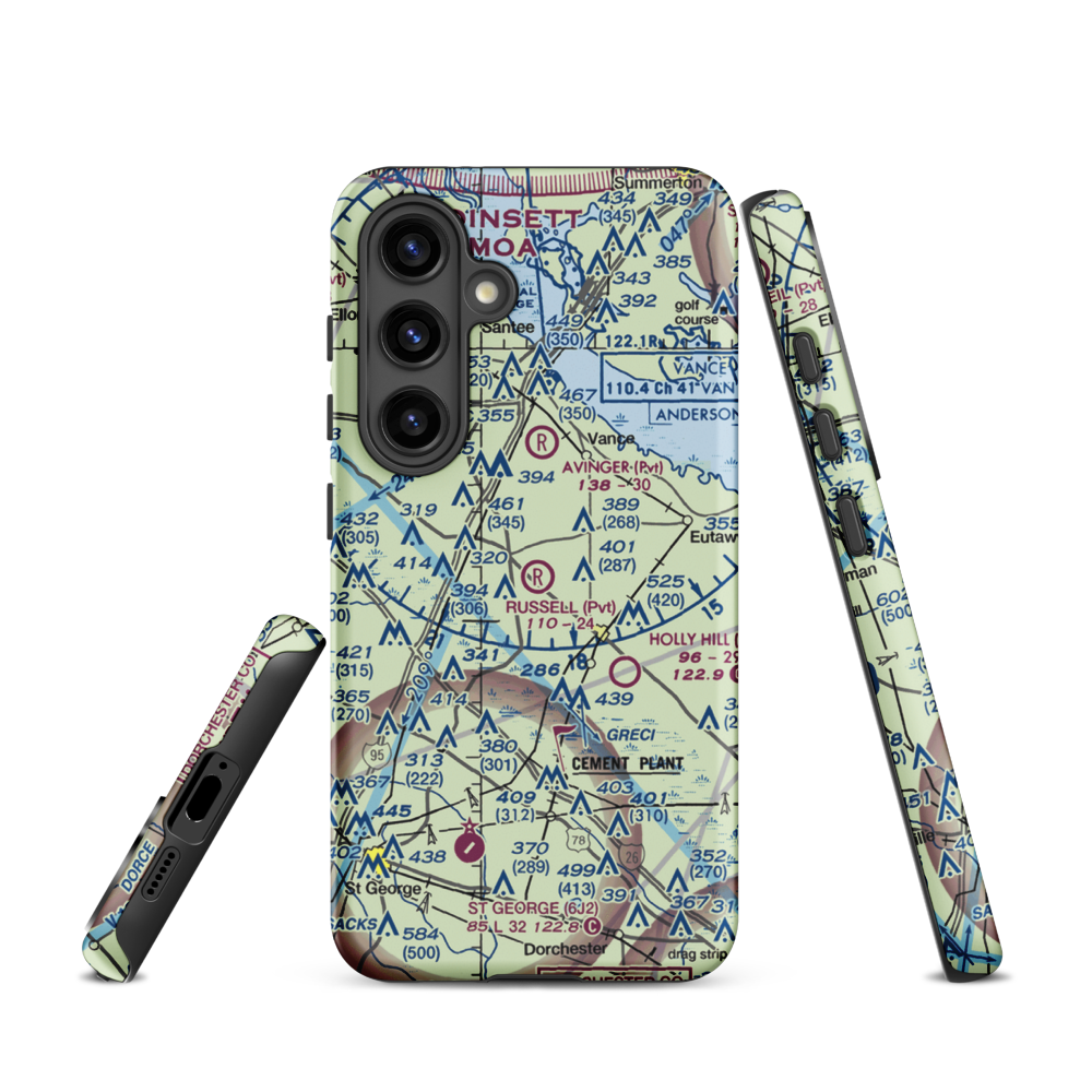 Russell Airport (SC17) VFR Sectional Samsung Phone Case Samsung Galaxy S24 model shown