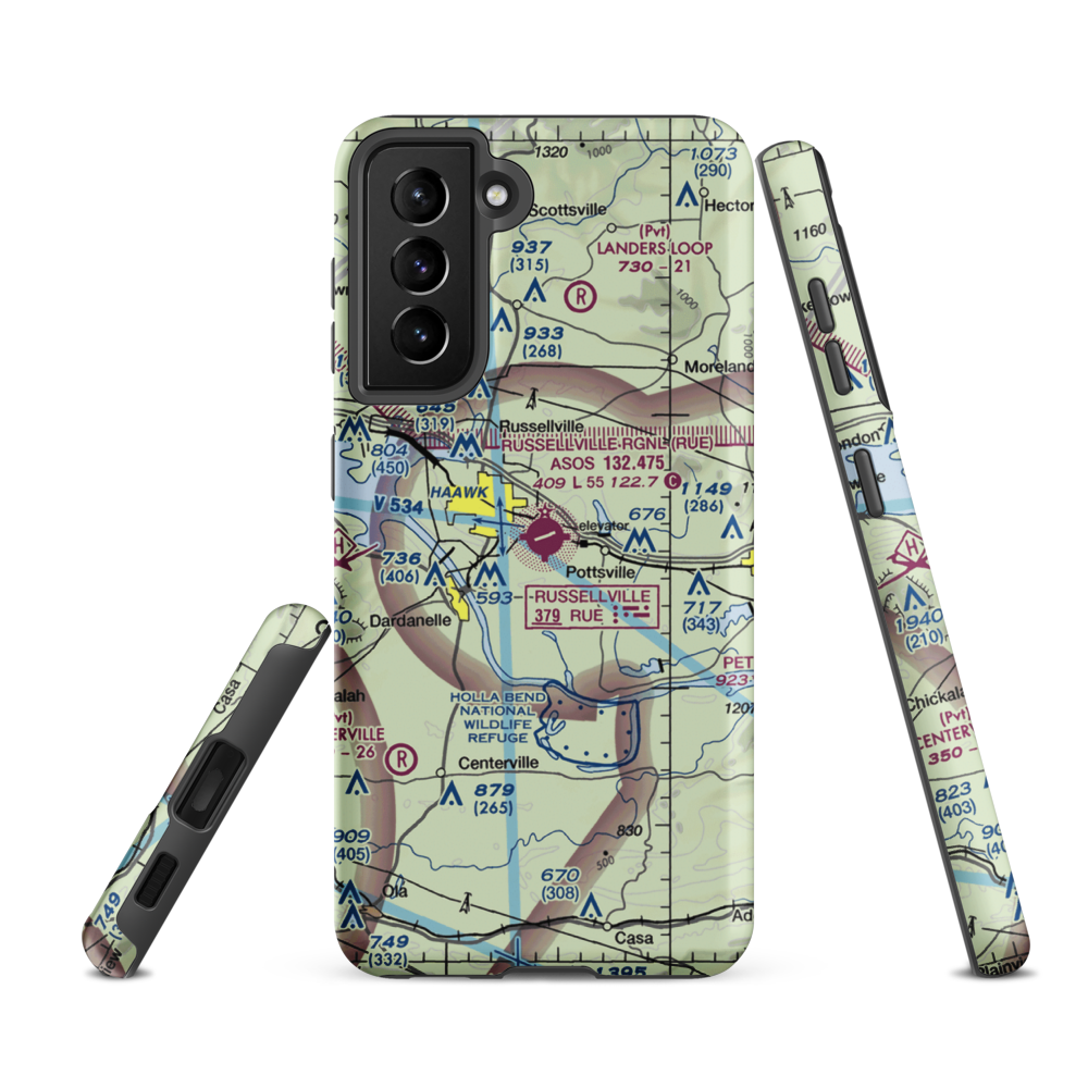 Russellville Regional Airport (RUE) VFR Sectional Samsung Phone Case Samsung Galaxy S21 FE model shown