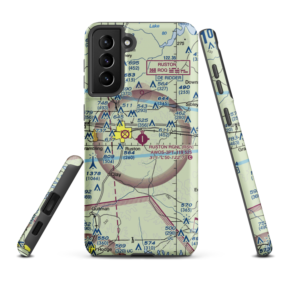 Ruston Regional Airport (RSN) VFR Sectional Samsung Phone Case Samsung Galaxy S21 Plus model shown
