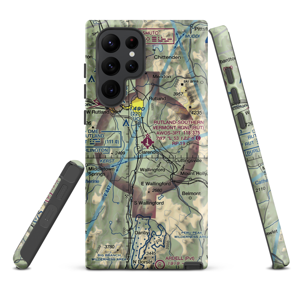 Rutland - Southern Vermont Regional Airport (RUT) VFR Sectional Samsung Phone Case Samsung Galaxy S22 Ultra model shown