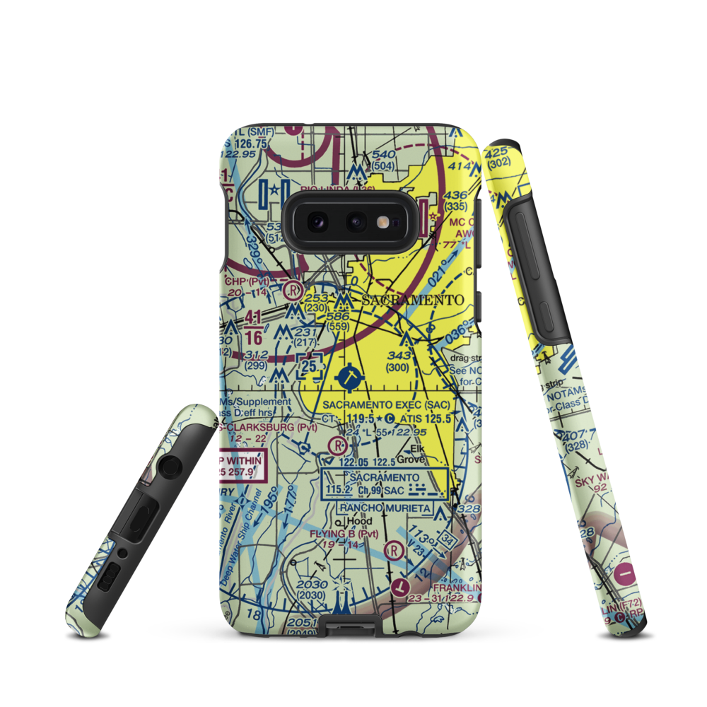 Sacramento Executive Airport (SAC) VFR Sectional Samsung Phone Case Samsung Galaxy S10e model shown