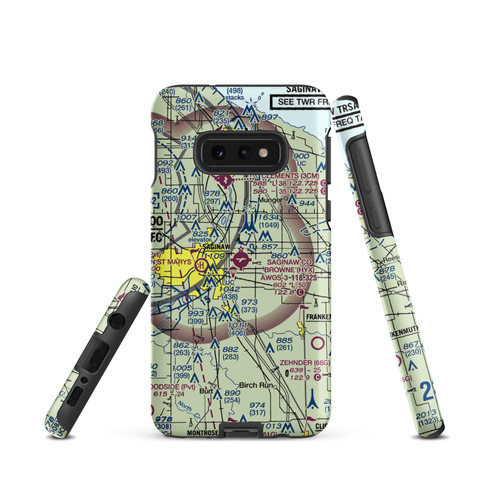 Saginaw County H.W. Browne Airport (HYX) VFR Sectional Samsung Phone Case Samsung Galaxy S10 Plus model shown