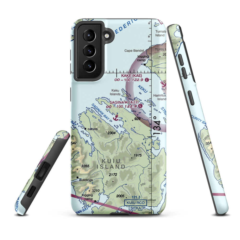 Saginaw Seaplane Base (A23) VFR Sectional Samsung Phone Case Samsung Galaxy S21 Plus model shown