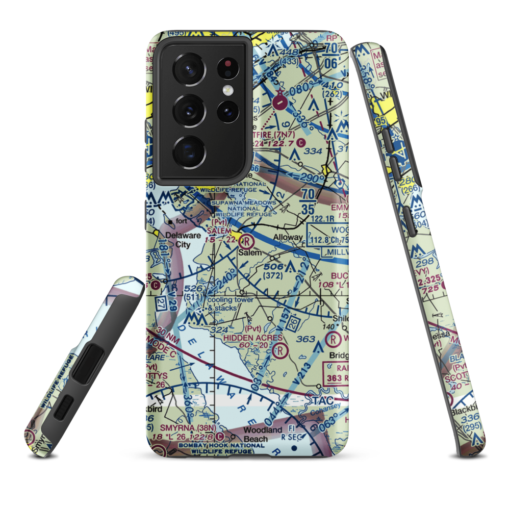 Salem Airfield (NJ74) VFR Sectional Samsung Phone Case Samsung Galaxy S21 Plus model shown