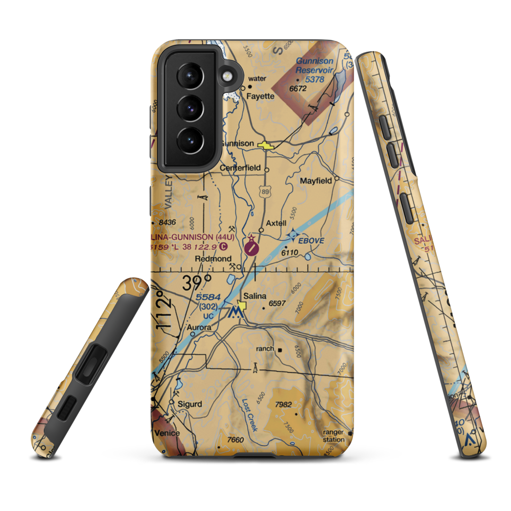 Salina Gunnison Airport (44U) VFR Sectional Samsung Phone Case Samsung Galaxy S21 FE model shown