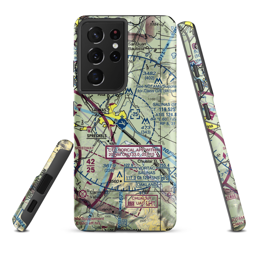 Salinas Municipal Airport (SNS) VFR Sectional Samsung Phone Case Samsung Galaxy S21 Plus model shown