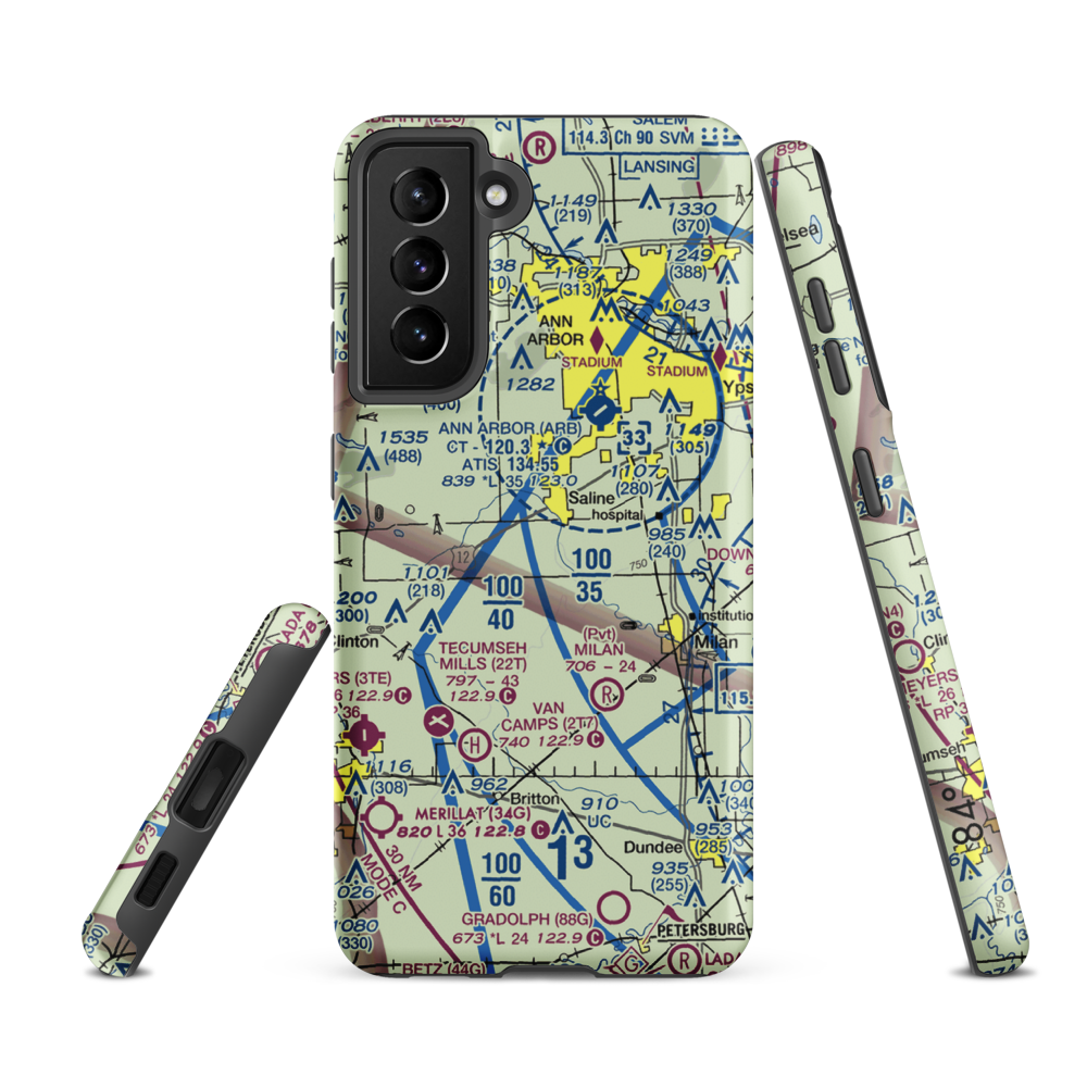 Saline Airport (68MI) VFR Sectional Samsung Phone Case Samsung Galaxy S21 FE model shown