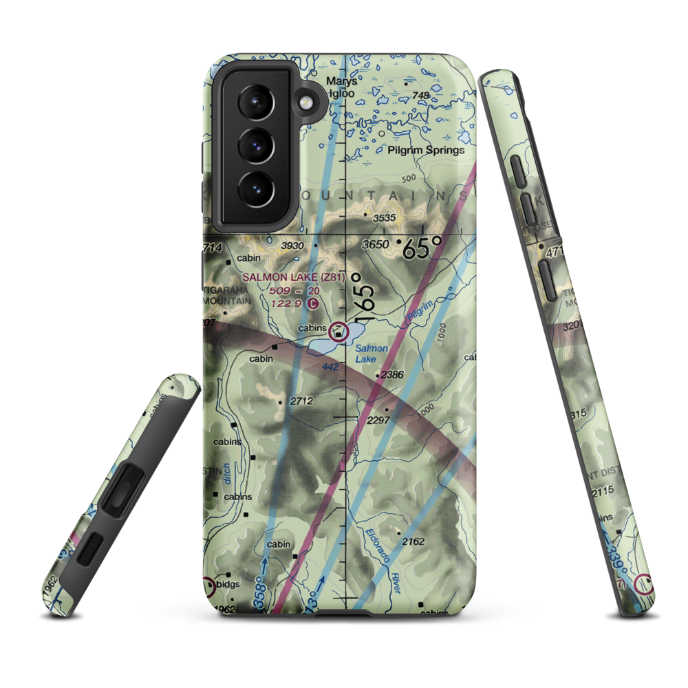 Salmon Lake Airport (Z81) VFR Sectional Samsung Phone Case Samsung Galaxy S21 FE model shown