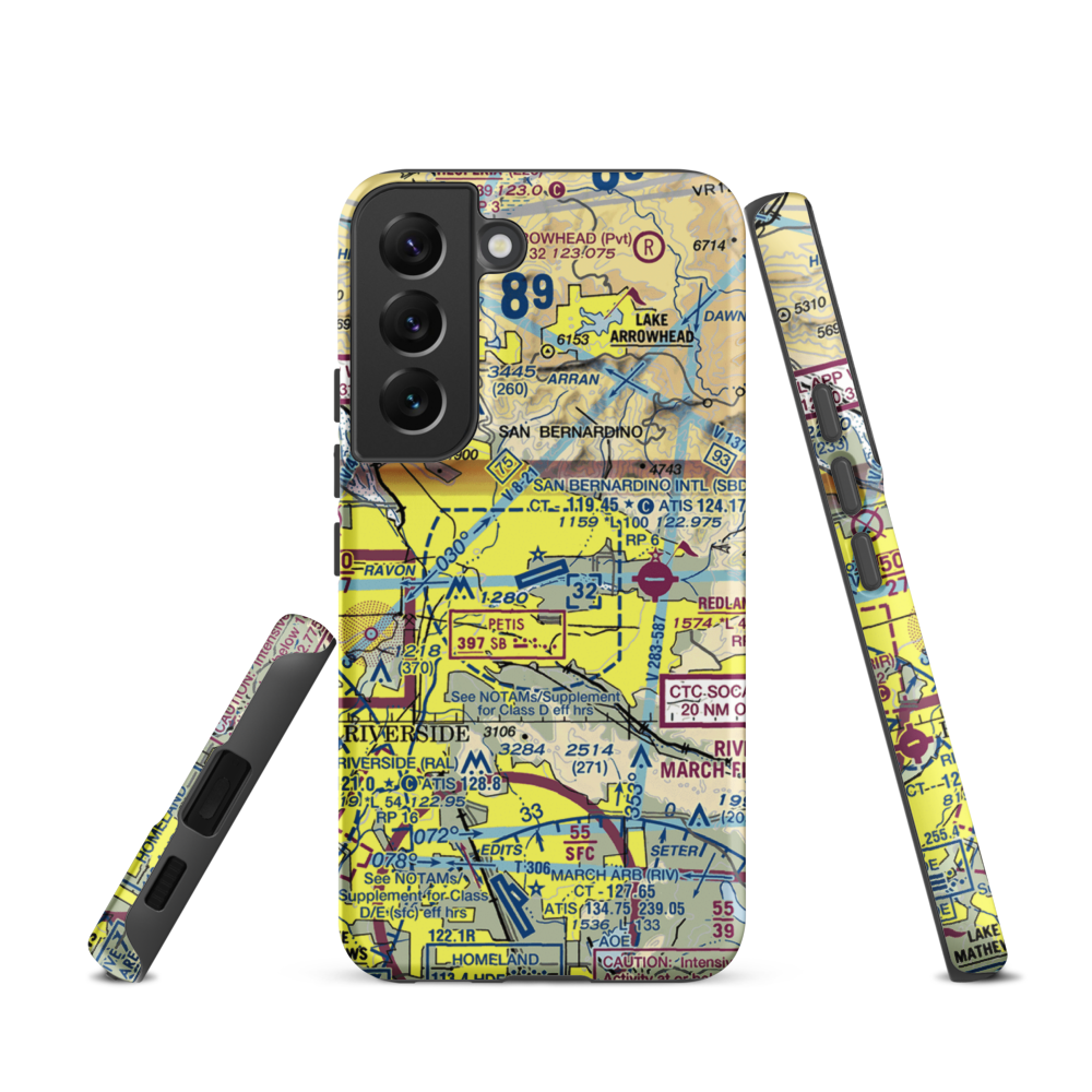 San Bernardino International Airport (SBD) VFR Sectional Samsung Phone Case Samsung Galaxy S22 model shown
