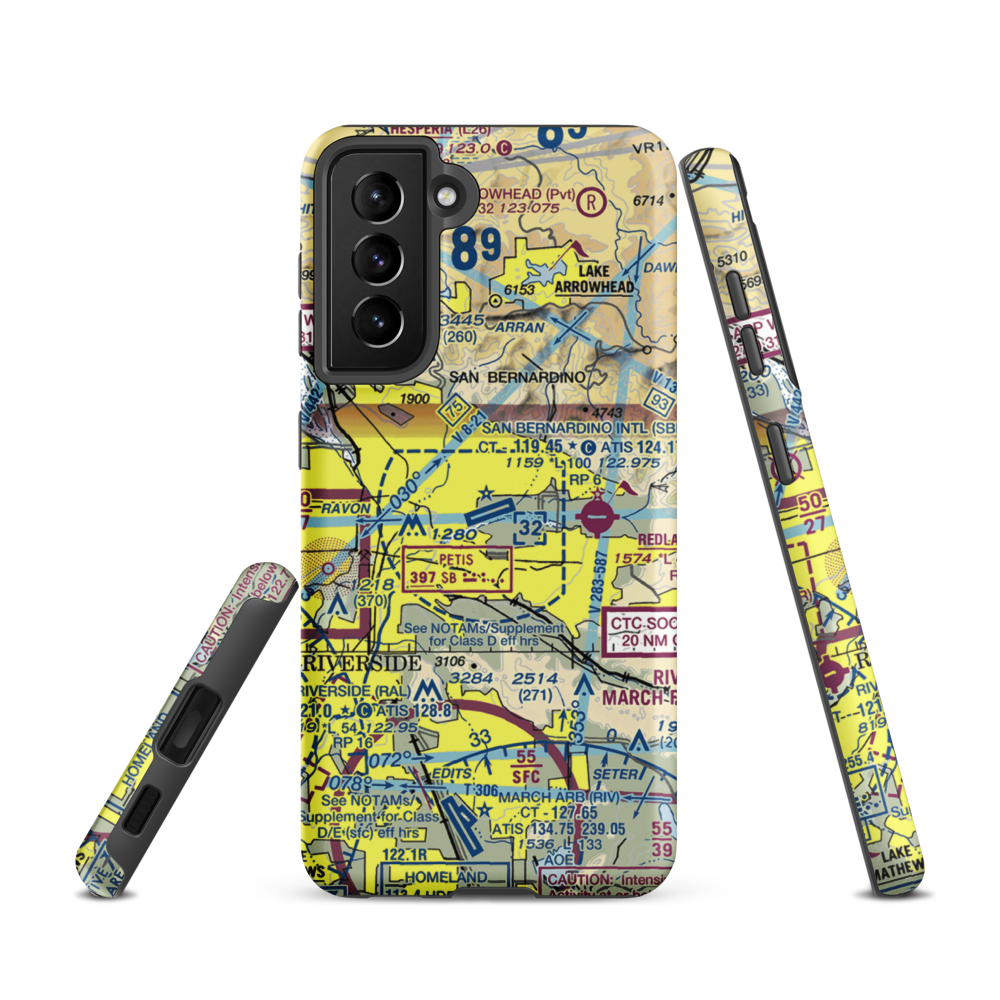 San Bernardino International Airport (SBD) VFR Sectional Samsung Phone Case Samsung Galaxy S21 model shown