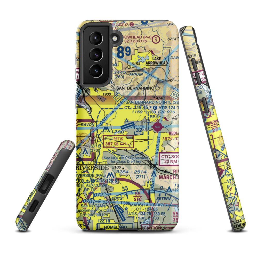San Bernardino International Airport (SBD) VFR Sectional Samsung Phone Case Samsung Galaxy S21 Plus model shown