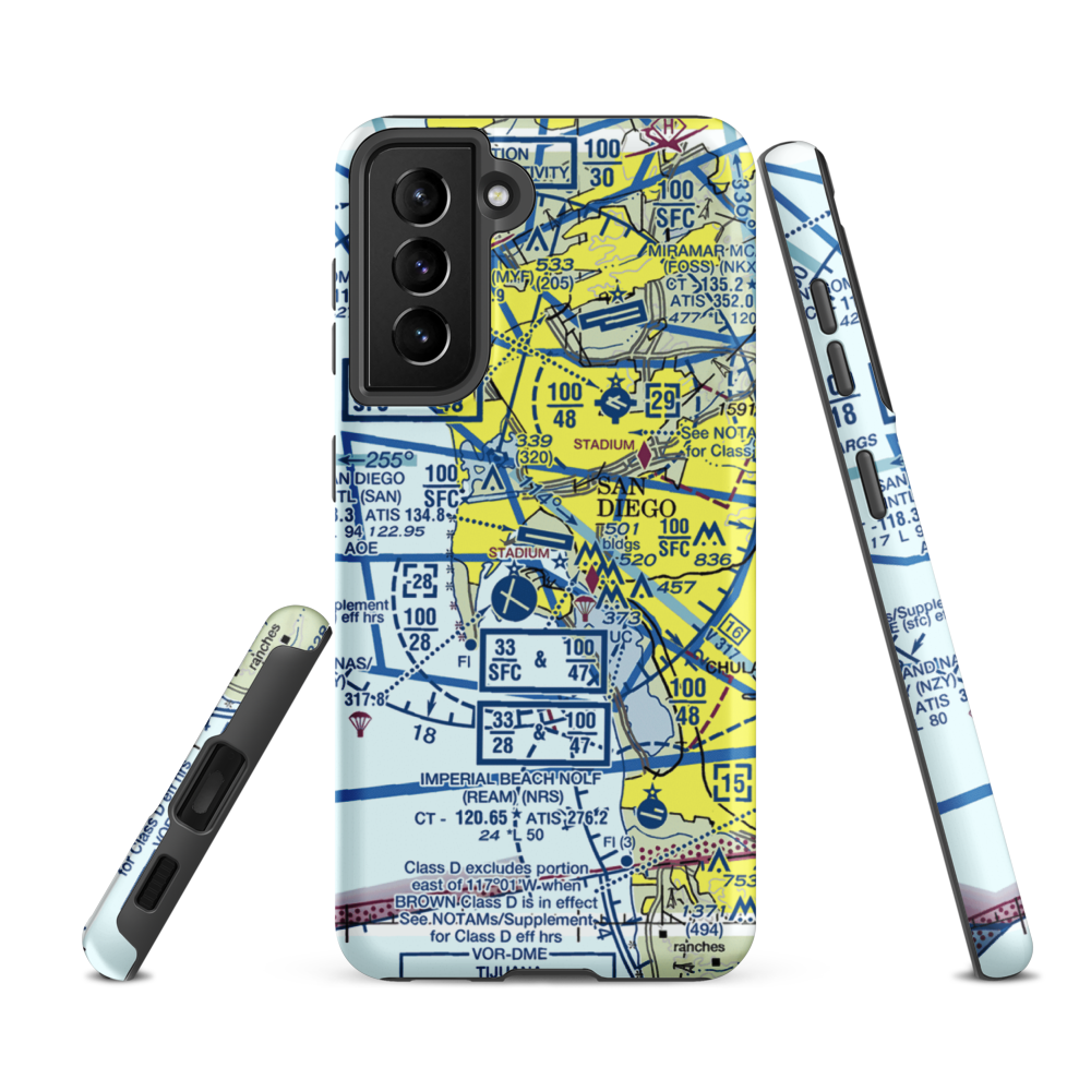 San Diego International Airport (SAN) VFR Sectional Samsung Phone Case Samsung Galaxy S21 FE model shown