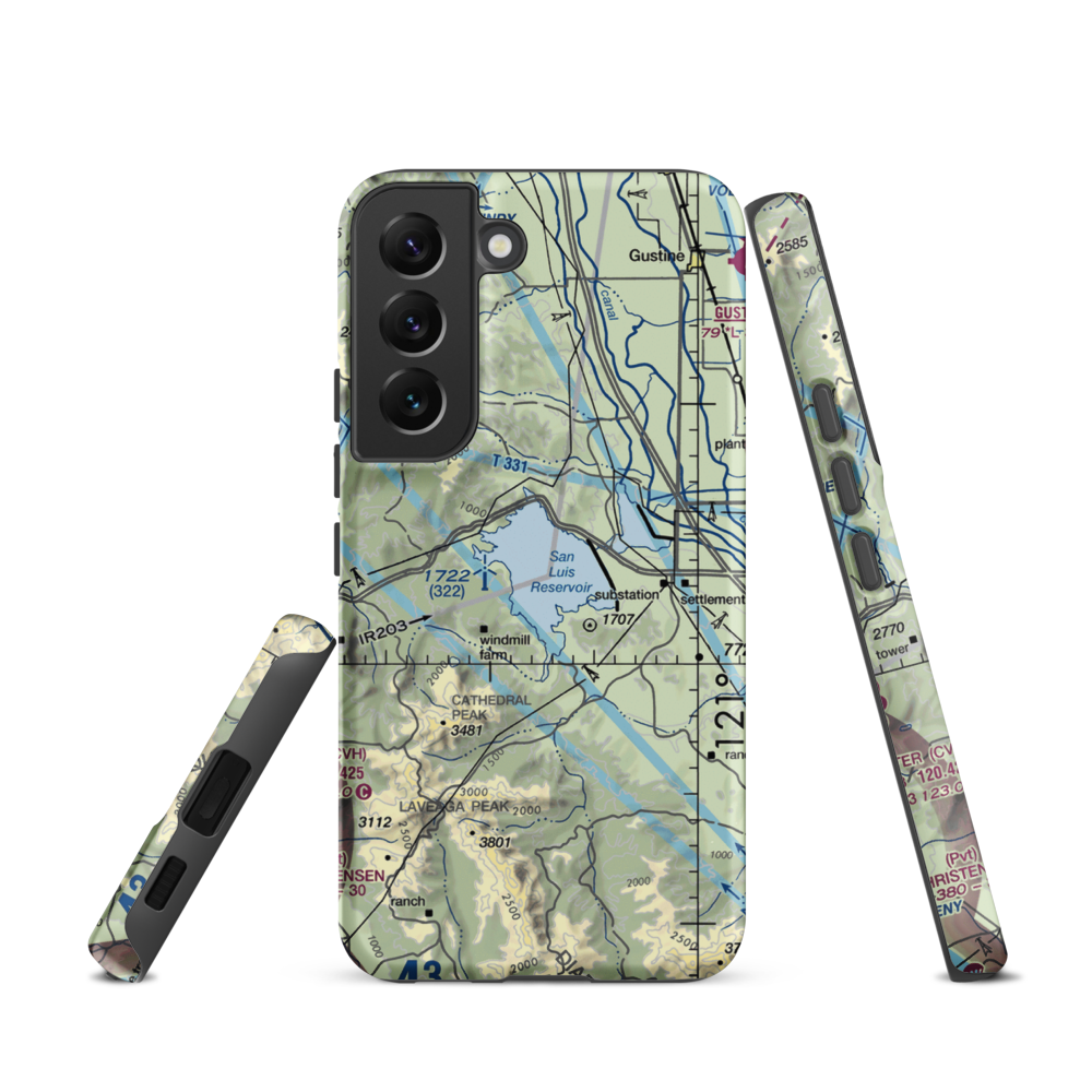 San Luis Reservoir Seaplane Base (0O0) VFR Sectional Samsung Phone Case Samsung Galaxy S22 model shown