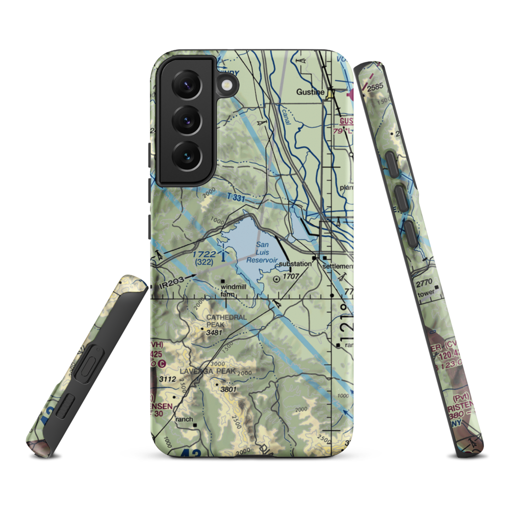 San Luis Reservoir Seaplane Base (0O0) VFR Sectional Samsung Phone Case Samsung Galaxy S22 Plus model shown