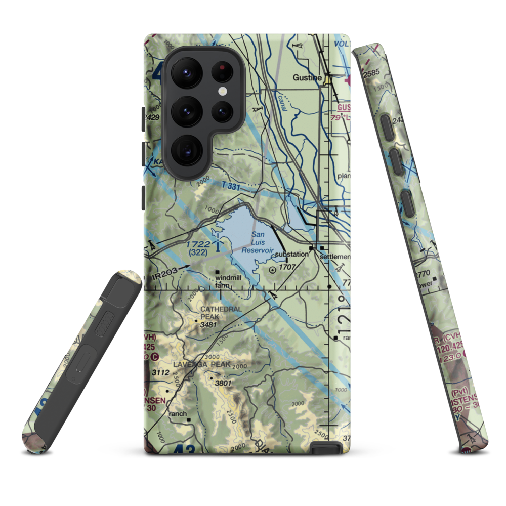 San Luis Reservoir Seaplane Base (0O0) VFR Sectional Samsung Phone Case Samsung Galaxy S22 Ultra model shown