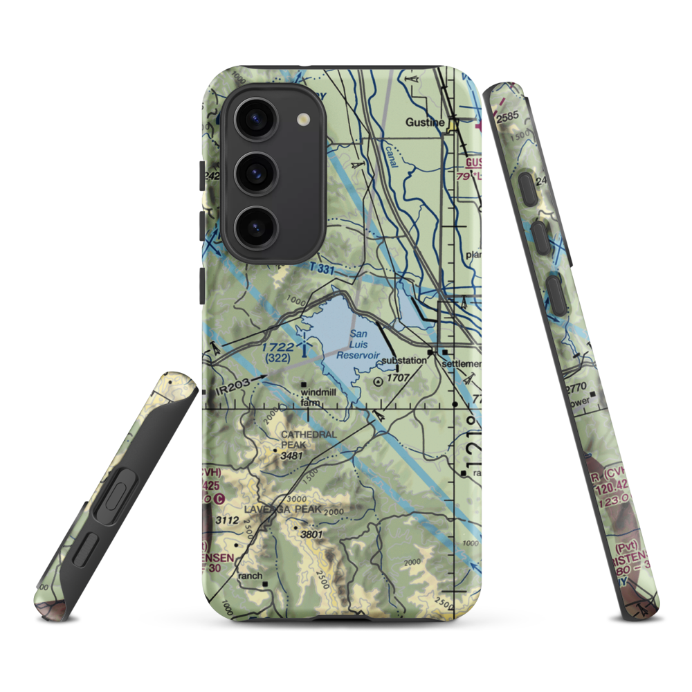 San Luis Reservoir Seaplane Base (0O0) VFR Sectional Samsung Phone Case Samsung Galaxy S23 Plus model shown
