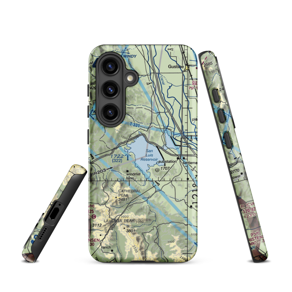 San Luis Reservoir Seaplane Base (0O0) VFR Sectional Samsung Phone Case Samsung Galaxy S24 model shown